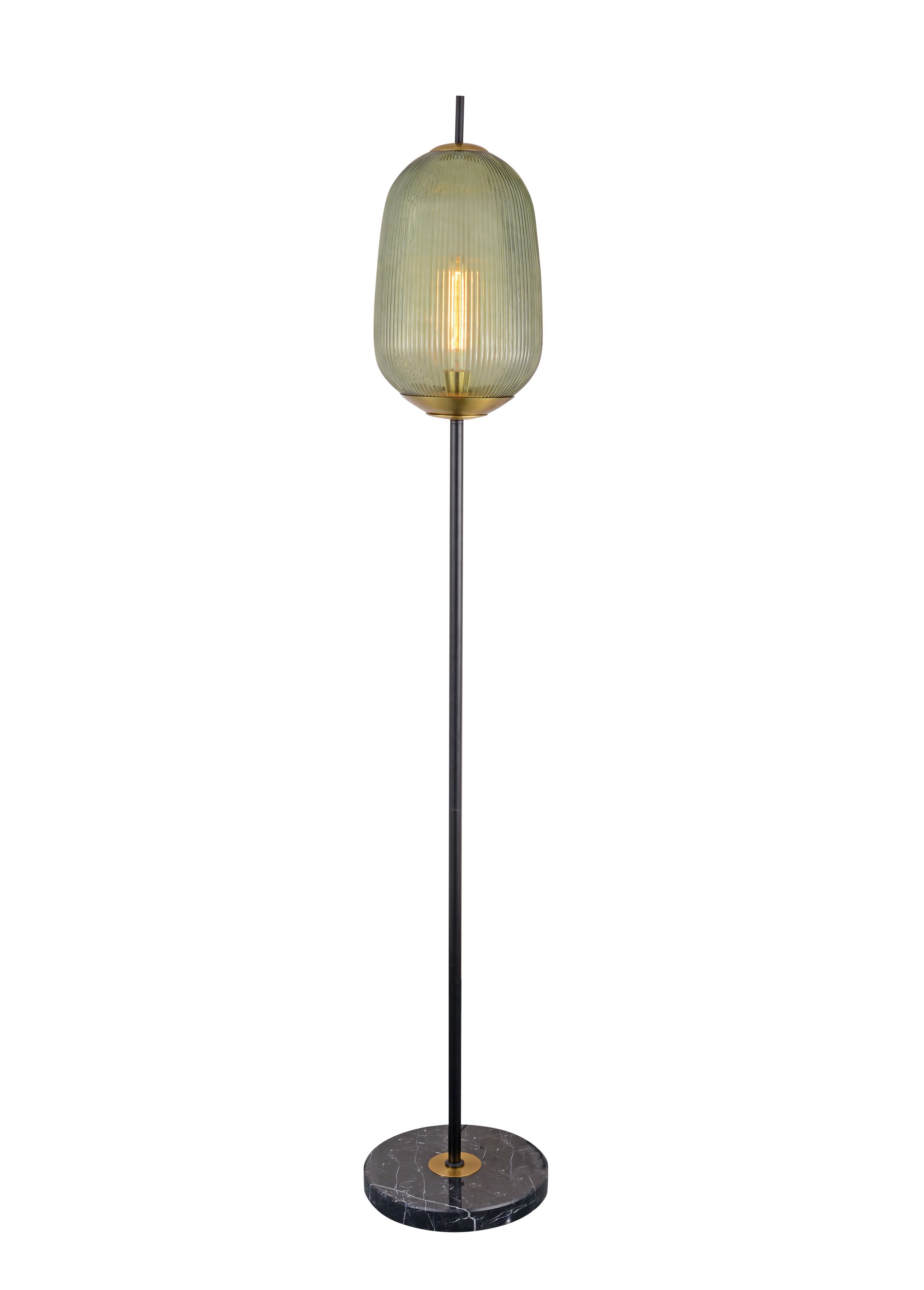 Sage Green Ribbed Glass Marmor Gulvlampe