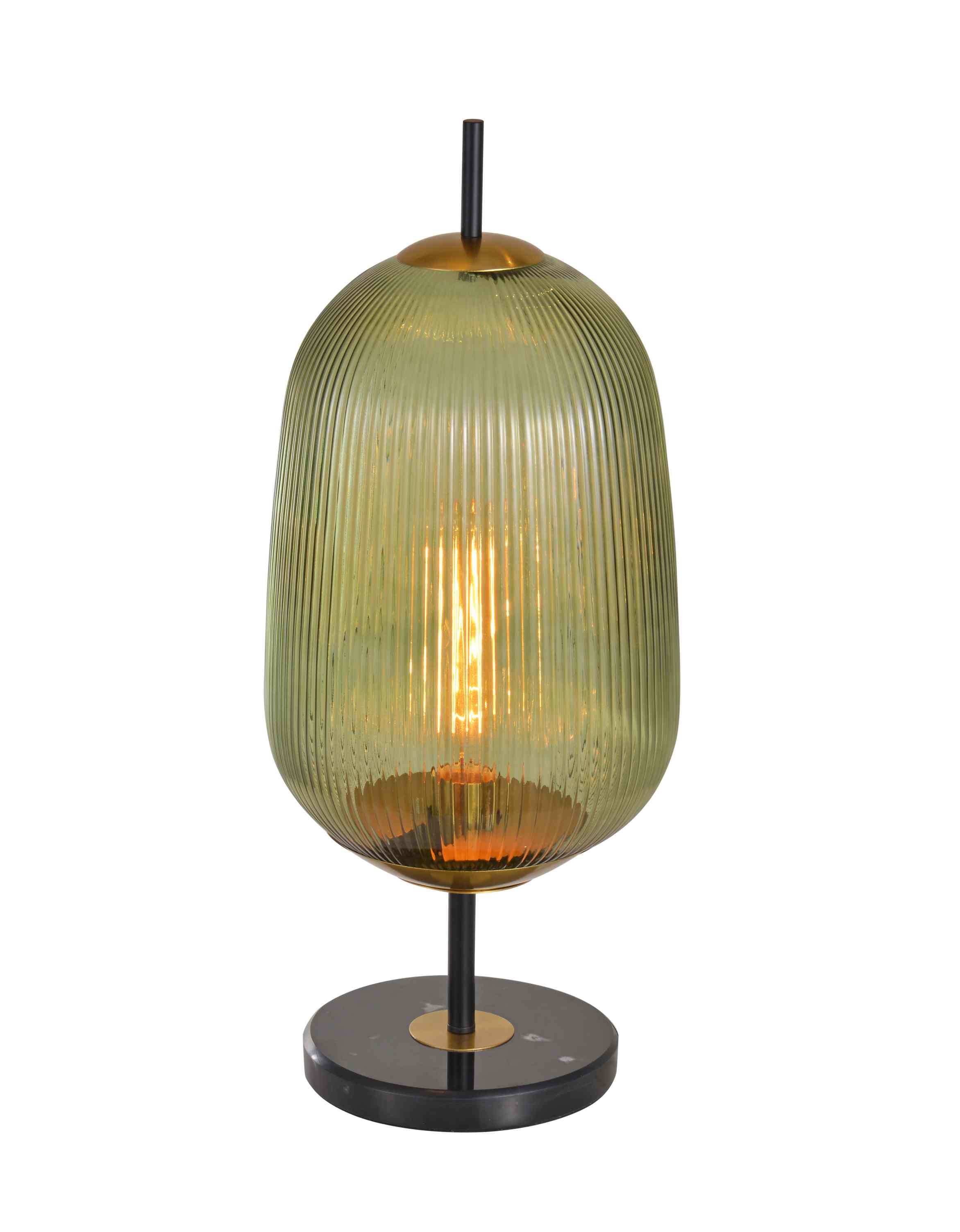 Vintage vertikal ribbet grønn glassbordlampe